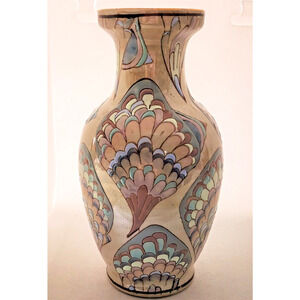 VINTAGE VASE-MADE IN MACAU-Hand Painted-Muted Earth Tones-Blue Beige